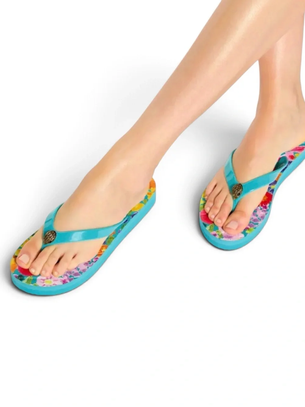 Kurt Geiger London Kensington Eagle Head Quilted Floral Flip-Flop Sz 6